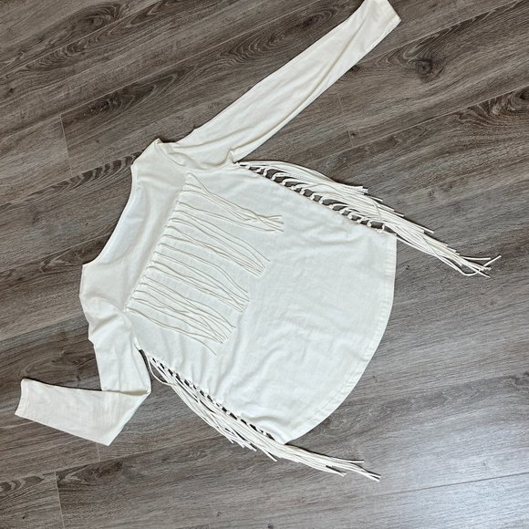 OUI • Fringe Long-Sleeve T-shirt • Cream - Picture 4 of 9